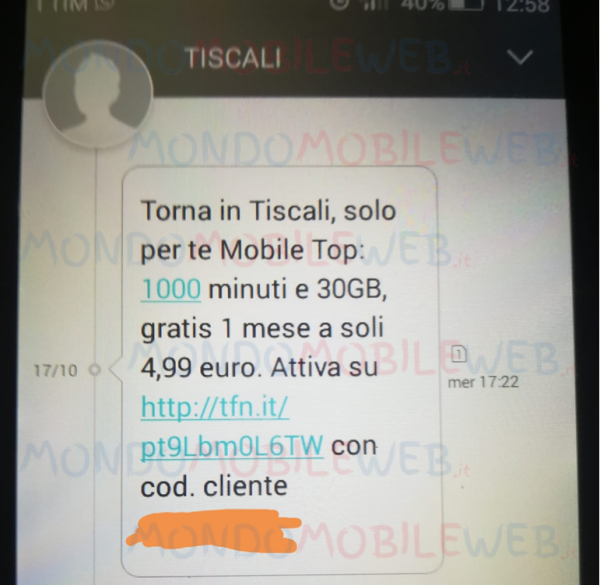 Tiscali Mobile Top offerta winback