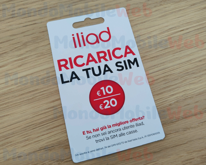 Iliad Ricarica in cassa